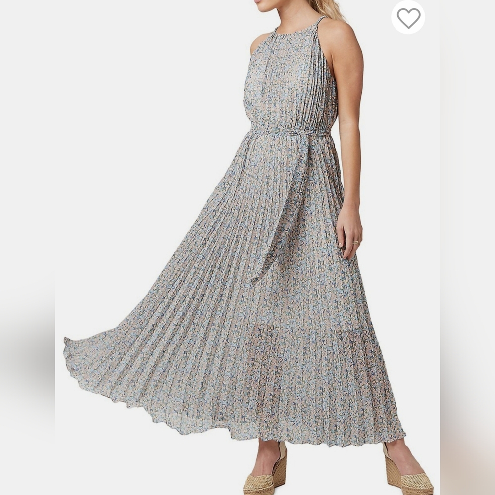 👍Buffalo David Bitton light blue pink halter pleated chiffon maxi dress L US